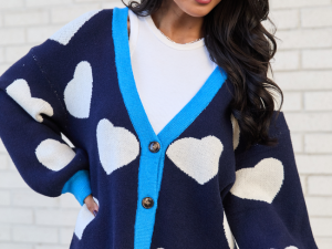 Azura Navy and White Heart Cardigan