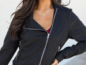 Elodie Black Faux Suede Moto Jacket