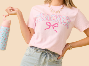 Teacher Block Florals Light Pink Graphic Tee