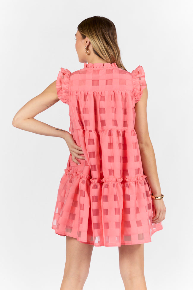 On The Line Coral Ruffle Shoulder Textured Mini Dress FINAL SALE - Image 4