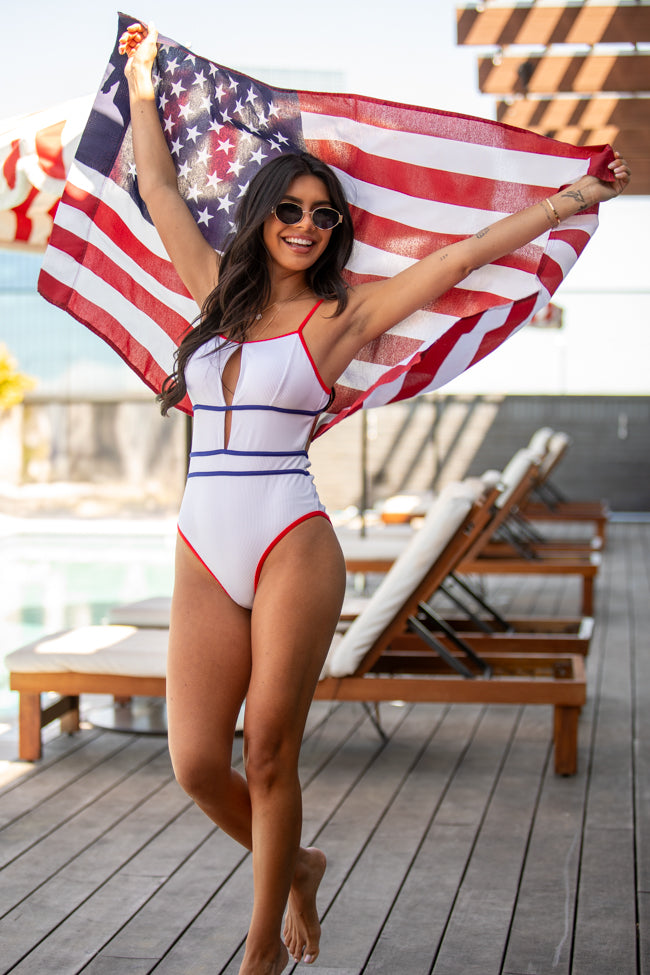 Wave Of Liberty White Ribbed Key Hole One Piece Swimsuit FINAL SALE - Image 2
