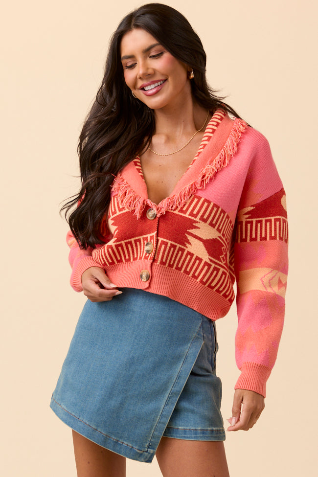 Zendaya Pink Fringe Print Cardigan FINAL SALE - Image 3