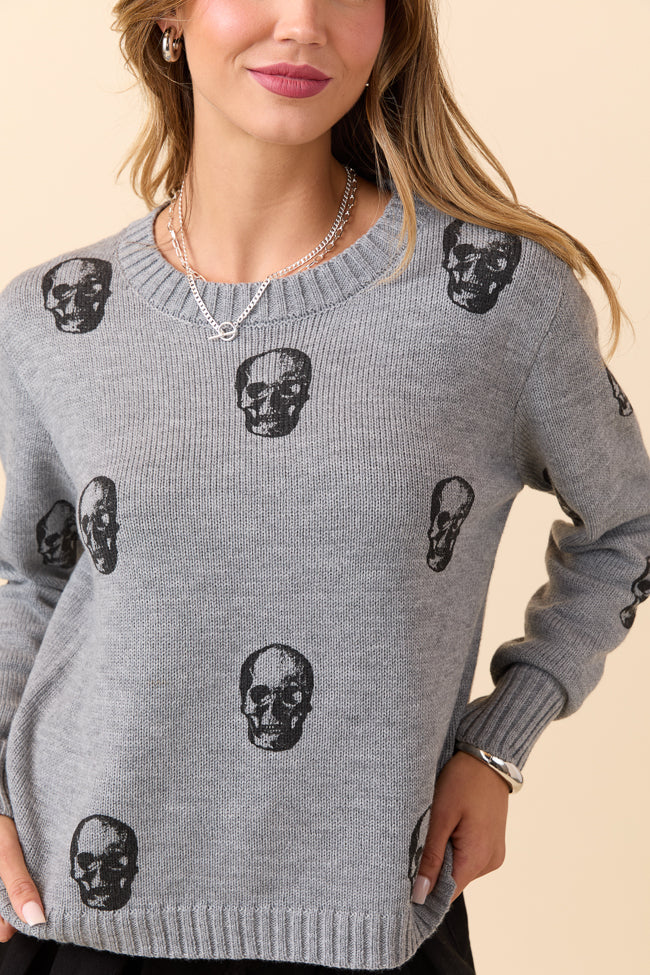 Ramona Grey Skull Print Crewneck Sweater FINAL SALE - Image 9