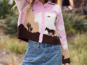 Tallulah Pink And Tan Western Collared Cardigan