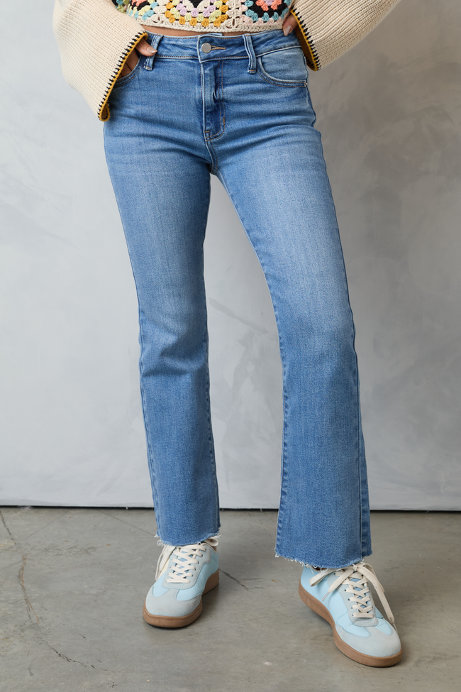Della Medium Wash Stretch Crop Flare Jeans
