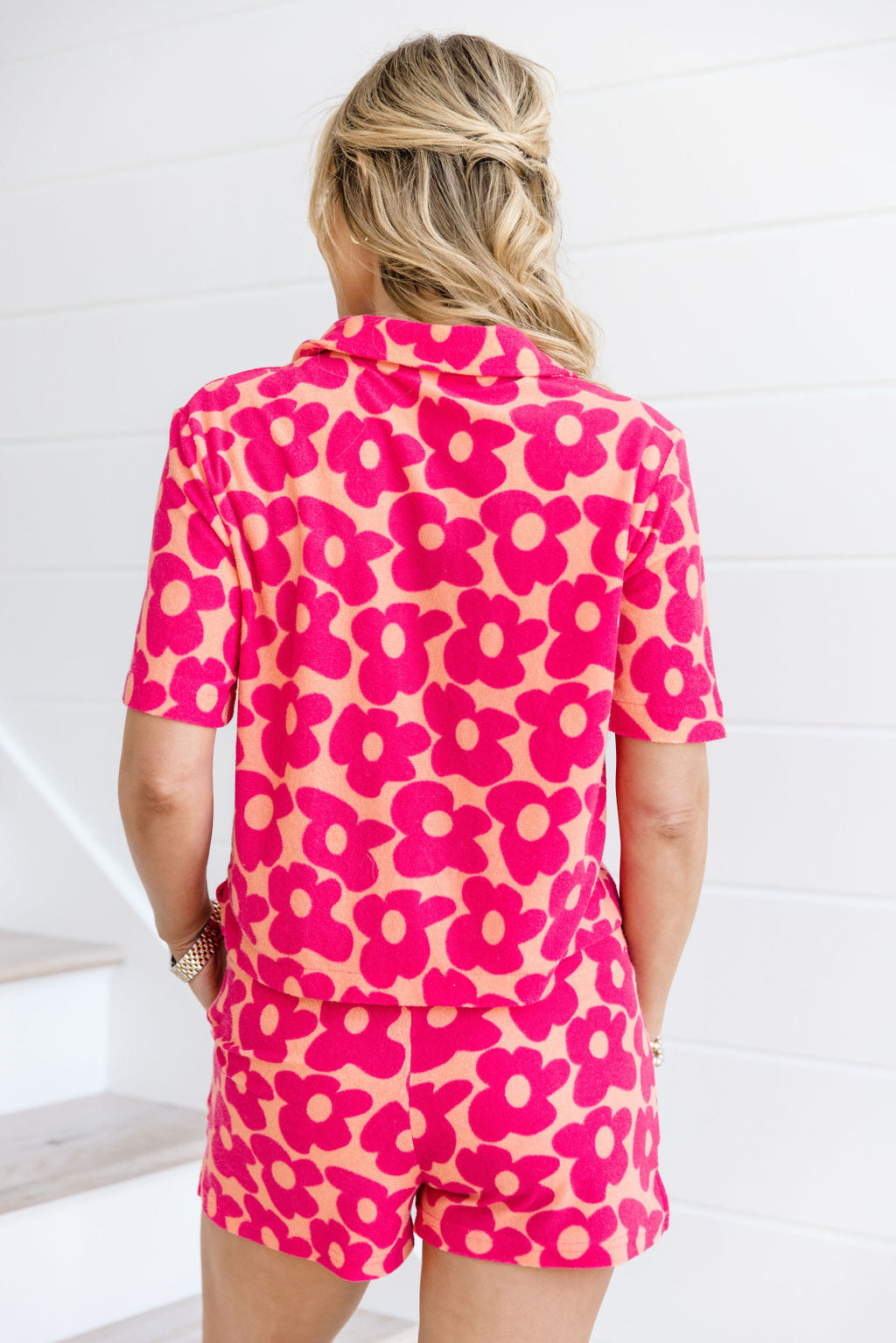 Girls Just Wanna Have Fun Button Down Terry Top In Floral Flair FINAL SALE - Image 5