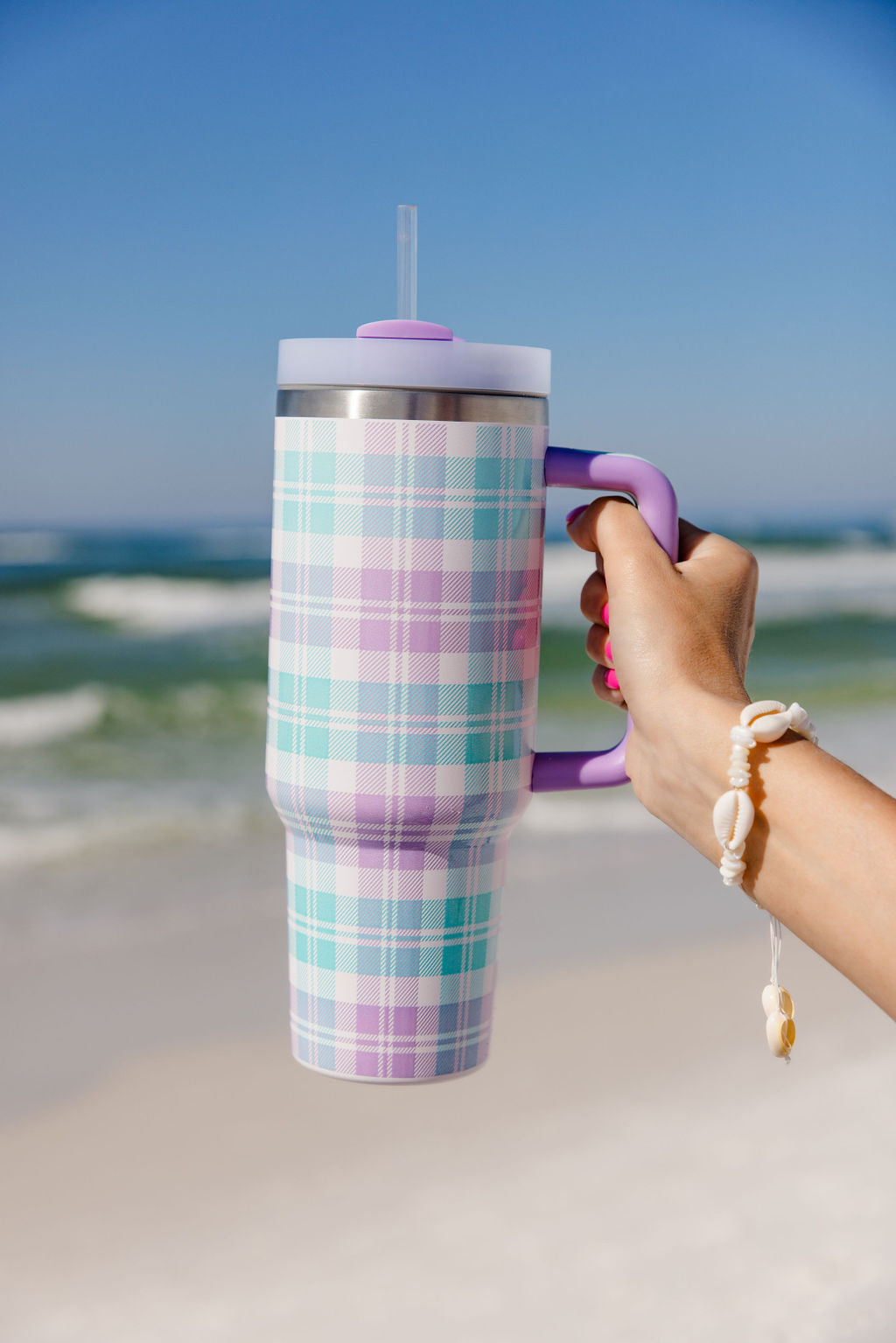 Sippin' Pretty In Tori Plaid 40 oz Drink Tumbler With Lid And Straw FINAL SALE