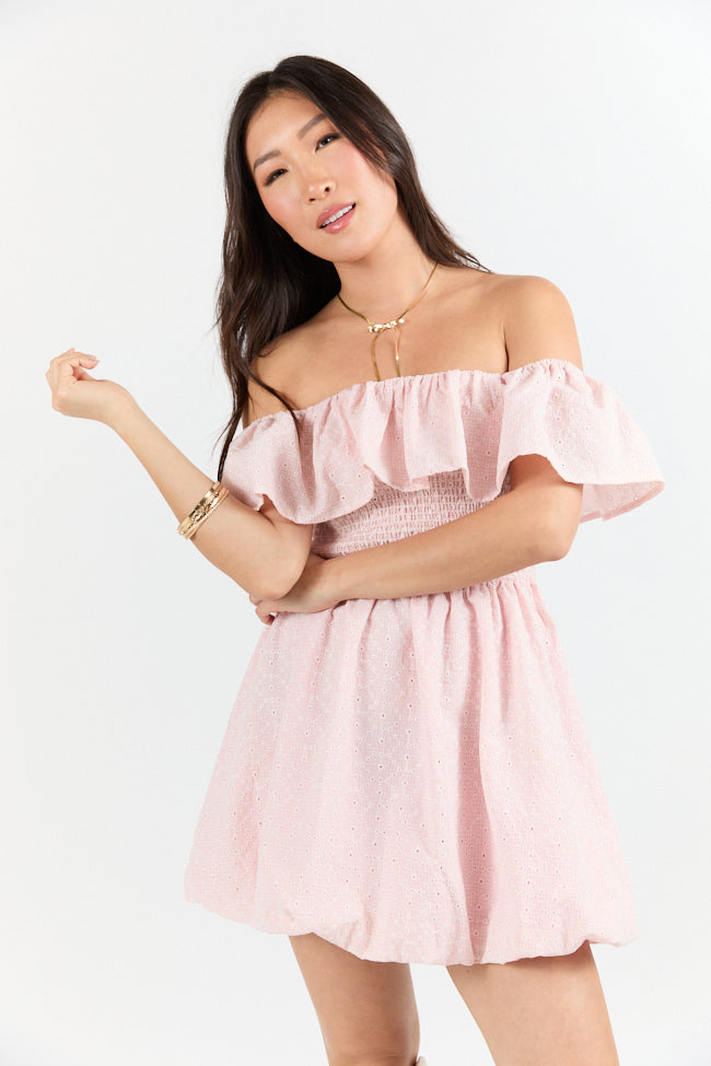 Best Reflection Blush Off The Shoulder Eyelet Gingham Dress FINAL SALE - Image 2