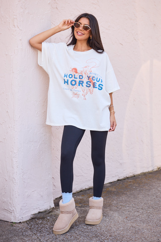 Hold Your Horses Off White Oversized Graphic Tee - Image 5