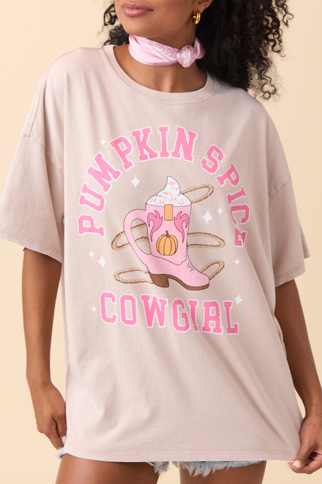 Pumpkin Spice Cowgirl Taupe Oversized Graphic Tee - Image 4