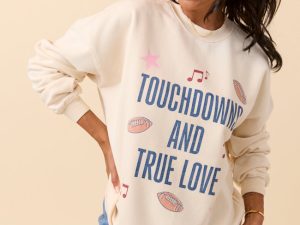 Touch Downs And True Love Cream Graphic Sweatshirt