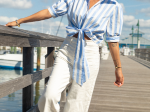 Key To Style Blue Striped Tie Front Collared Blouse FINAL SALE