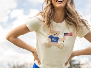 Made For Celebratin' Ivory Americana Short Sleeve Bear Sweater