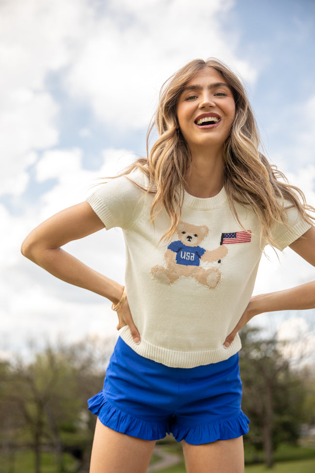 Made For Celebratin' Ivory Americana Short Sleeve Bear Sweater