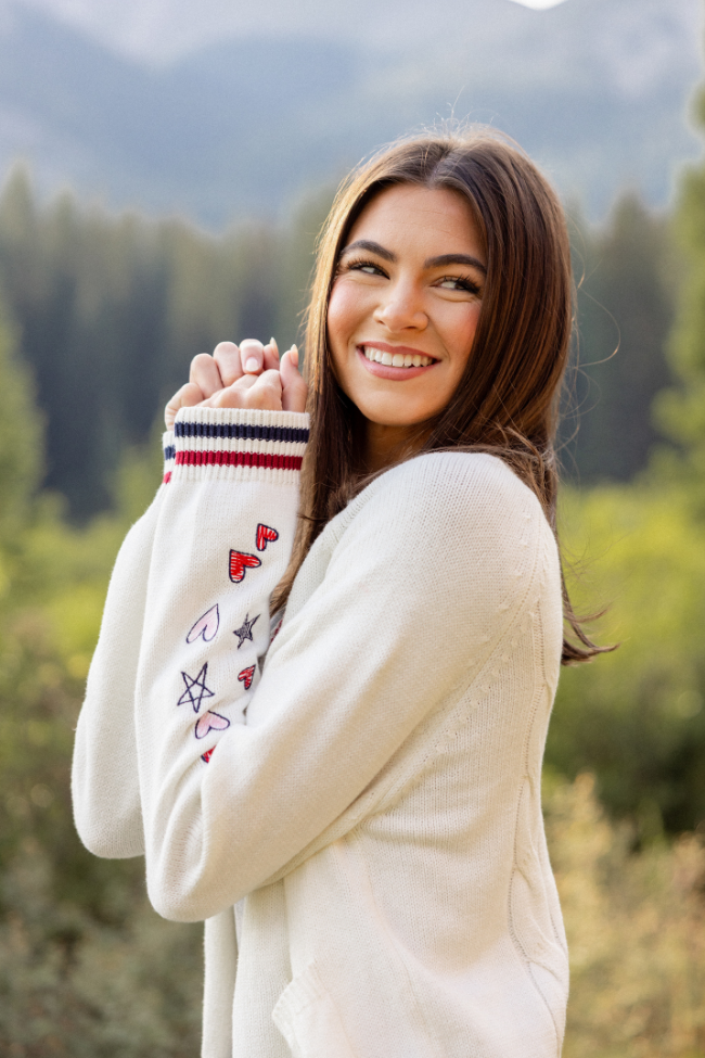 Brie Striped Trim Varsity Long Sleeve Cardigan FINAL SALE - Image 2