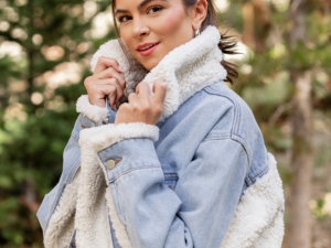Picking Sides Light Wash Sherpa Detail Oversized Denim Jacket