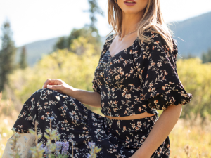 Sasha Black Floral Puff Sleeve Smocked Blouse