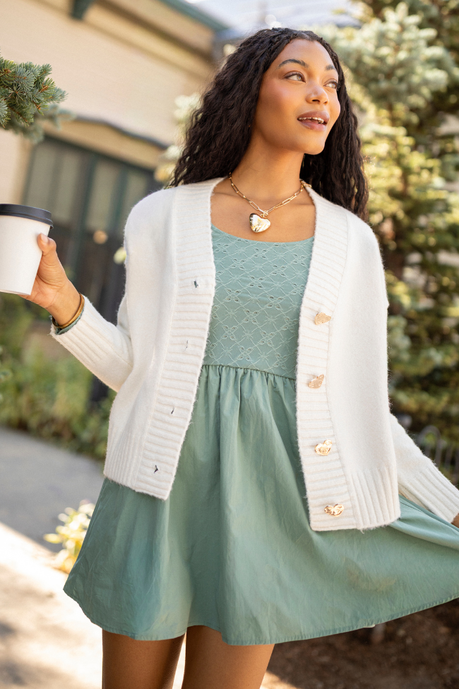 Marina Sage Eyelet Mini Dress